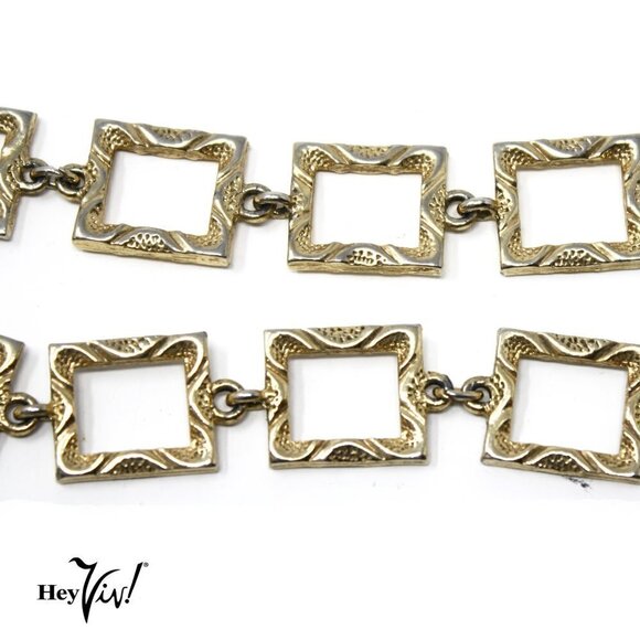 Vintage Collar Necklace Chunky Statement Style w Ornate Rectangles 24" - Hey Viv - Picture 3 of 5